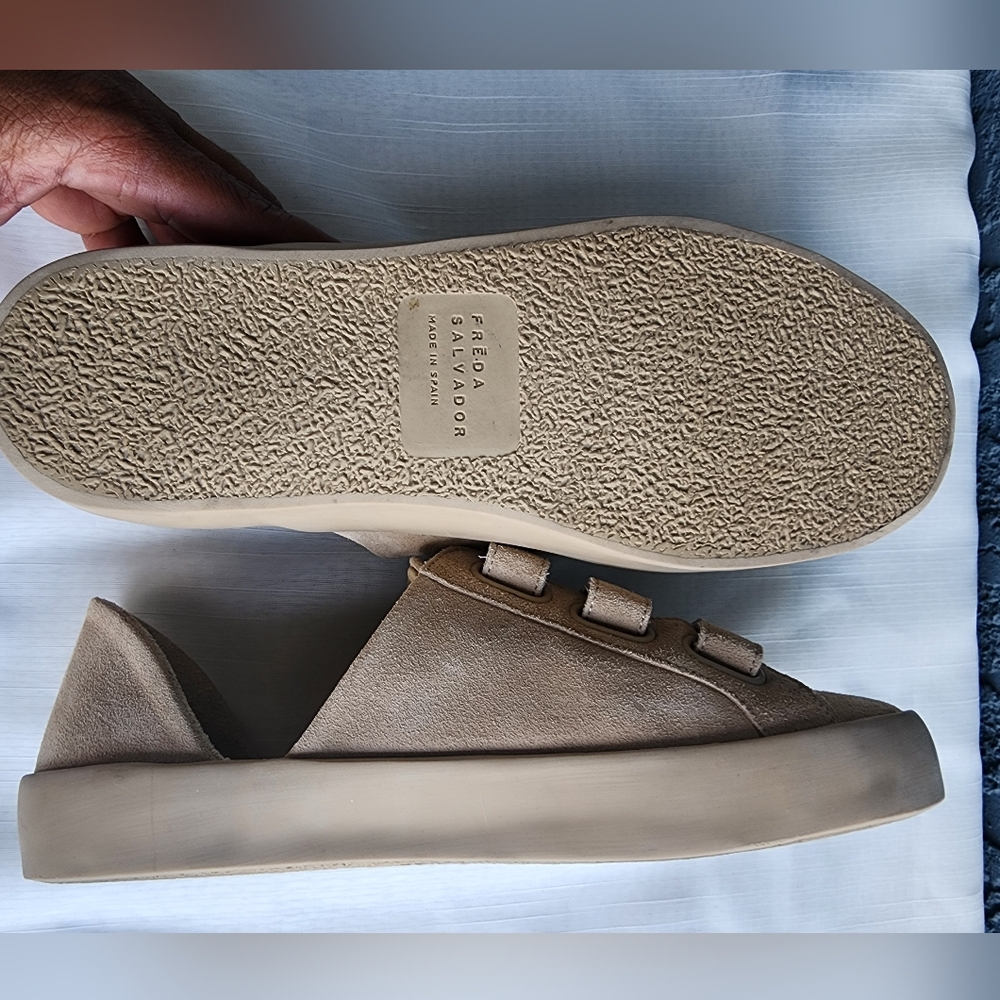 Freda Salvador Beige Suede Velcro Strap Sneaker - Picture 3 of 5